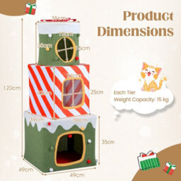 Costway Christmas Cat Tree 120 Cm Cute Cat Gift Box Tower With 3 Condos - thumbnail 3