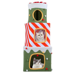 Costway Christmas Cat Tree 120 Cm Cute Cat Gift Box Tower With 3 Condos - thumbnail 2