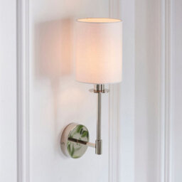 Luminosa Lighting Luminosa Sancerre Wall Lamp With Shade Bright Nickel Plate, Vintage White Fabric, 1X E14 - thumbnail 2