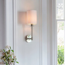 Luminosa Lighting Luminosa Sancerre Wall Lamp With Shade Bright Nickel Plate, Vintage White Fabric, 1X E14 - thumbnail 4