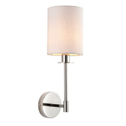 Luminosa Lighting Luminosa Sancerre Wall Lamp With Shade Bright Nickel Plate, Vintage White Fabric, 1X E14 - thumbnail 1