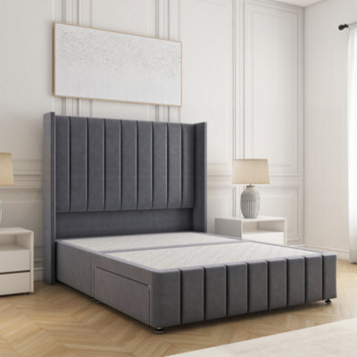 Bsspoke Zoe Divan Bed Steel Plush Velvet With 54Inch Headboard & 12Inch Footboard & No Drawers No Mattress In All Sizes - image 1