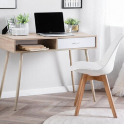 Beliani Office Desk 100 X 48 Cm, Light Brown And White, Drawer And Shelf - thumbnail 2