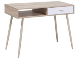 Beliani Office Desk 100 X 48 Cm, Light Brown And White, Drawer And Shelf - thumbnail 3