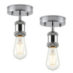 2 Pack Of Single Head Fully Earth Ceiling Light Retro Flush Mount Chrome E27 Lamp Holder Sconce Chandeliers - thumbnail 9