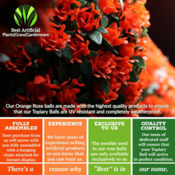 Pair Of Best Artificial 23Cm Orange Rose Hanging Basket Flower Topiary Ball - Suitable For Outdoor Use - Weather & Fade Resistant - thumbnail 7