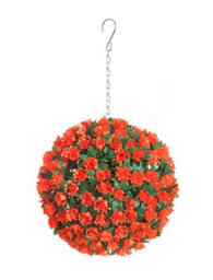 Pair Of Best Artificial 23Cm Orange Rose Hanging Basket Flower Topiary Ball - Suitable For Outdoor Use - Weather & Fade Resistant