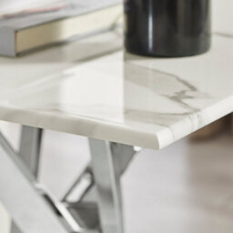 Furniturebox Uk Leonardo Side Table With White Glass Marble Effect Top And Silver Legs - thumbnail 4
