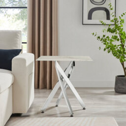 Furniturebox Uk Leonardo Side Table With White Glass Marble Effect Top And Silver Legs - thumbnail 3