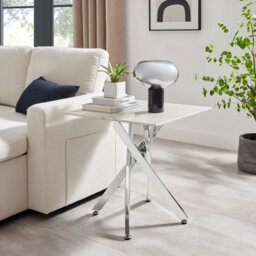 Furniturebox Uk Leonardo Side Table With White Glass Marble Effect Top And Silver Legs - thumbnail 2