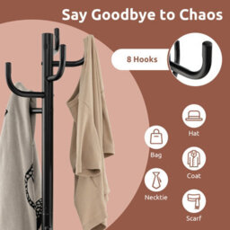 Costway Coat Hat Hanger 8 Hooks Freestanding Clothes Holder Organiser Stand Rack Home - thumbnail 4