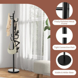 Costway Coat Hat Hanger 8 Hooks Freestanding Clothes Holder Organiser Stand Rack Home - thumbnail 5