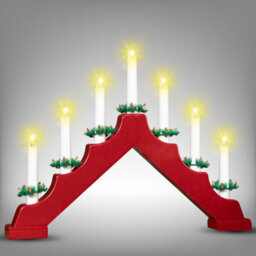 Christmas Candle Bridge 7 Led Battery Operated Wooden Xmas Decoration With 6 Hour Timer For Windowsill Or Table Display - Red - thumbnail 3