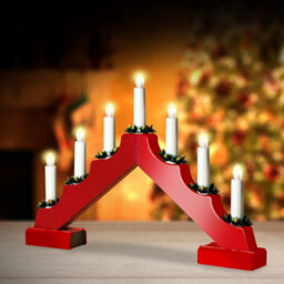 Christmas Candle Bridge 7 Led Battery Operated Wooden Xmas Decoration With 6 Hour Timer For Windowsill Or Table Display - Red - thumbnail 6