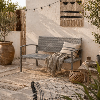 Wyld Haus Mata Grey Pe Rattan 2-Seater Garden Bench With Armrests L122 X D60 X H85Cm - image 1