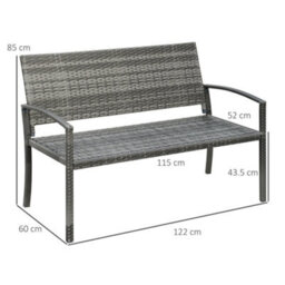 Wyld Haus Mata Grey Pe Rattan 2-Seater Garden Bench With Armrests L122 X D60 X H85Cm - thumbnail 4