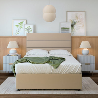 Rest Relax Sleep Plush Velvet Divan, Strutted Headboard, Non Storage Cream - image 1