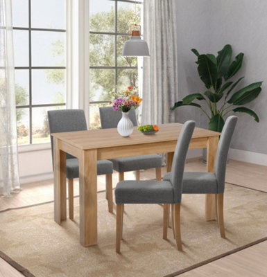 Hallowood Furniture Newquay Oak Fixed Top Table 120Cm With 4 Straight Back Grey Fabric Chairs - image 1