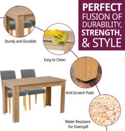 Hallowood Furniture Newquay Oak Fixed Top Table 120Cm With 4 Straight Back Grey Fabric Chairs - thumbnail 2