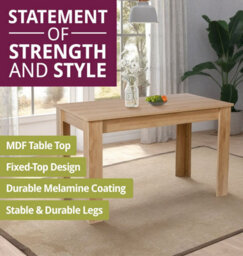 Hallowood Furniture Newquay Oak Fixed Top Table 120Cm With 4 Straight Back Grey Fabric Chairs - thumbnail 4