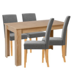 Hallowood Furniture Newquay Oak Fixed Top Table 120Cm With 4 Straight Back Grey Fabric Chairs - thumbnail 8