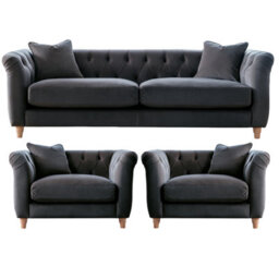 Furnishings For Less UK Elsie Velvet Chesterfield Plush Velvet Midnight 3 Seater + 2X Armchair Set - thumbnail 1