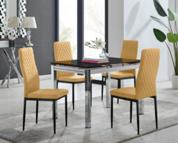 Furniturebox Uk Enna Black Glass Extending Dining Table And 4 Mustard Velvet Milan Black Leg Chairs - thumbnail 1