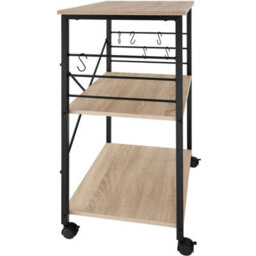 Tectake Drinks Trolley Rugby - 3 Shelves, 4 Castors With Parking Brake - Industrial Wood Light, Oak Sonoma - thumbnail 3