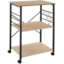 Tectake Drinks Trolley Rugby - 3 Shelves, 4 Castors With Parking Brake - Industrial Wood Light, Oak Sonoma - thumbnail 1