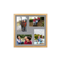 AK Frames 12X12 Oak Sleek Multi Photo Frame With Mid Grey Mount - Holds 4 Apertures (4X) 6X4 Photos - thumbnail 1