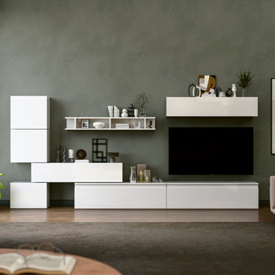 Decorotika Dijon Moduler Modern Tv Unit Wall Mount Customizable Layout High Gloss White - image 1