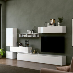 Decorotika Dijon Moduler Modern Tv Unit Wall Mount Customizable Layout High Gloss White - thumbnail 2