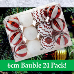 Red & White Baubles Candy Cane (24 Pack) - Christmas Tree Decorations - thumbnail 6