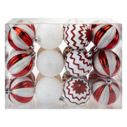 Red & White Baubles Candy Cane (24 Pack) - Christmas Tree Decorations