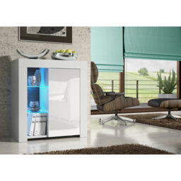 Sideboard Serene 83Cm - White With Gloss Doors And Led Lights - thumbnail 2