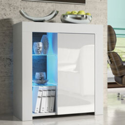 Sideboard Serene 83Cm - White With Gloss Doors And Led Lights - thumbnail 1