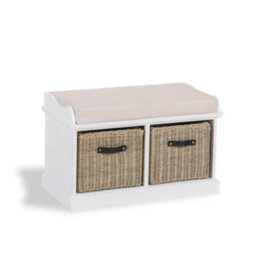 Statement Furniture Tetbury Bench With 2 Brown Faux Rattan Baskets And Cream Cushion- White - thumbnail 4