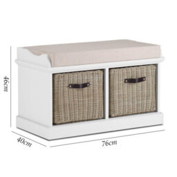 Statement Furniture Tetbury Bench With 2 Brown Faux Rattan Baskets And Cream Cushion- White - thumbnail 2
