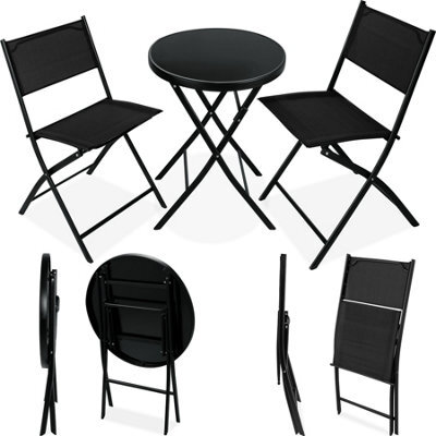 Tectake Garden Table And Chairs - 2 Person Bistro Set, Foldable, Weather-Resistant - Black - 1 - image 1