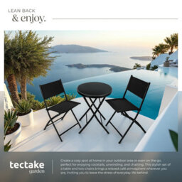 Tectake Garden Table And Chairs - 2 Person Bistro Set, Foldable, Weather-Resistant - Black - 1 - thumbnail 4