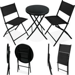 Tectake Garden Table And Chairs - 2 Person Bistro Set, Foldable, Weather-Resistant - Black - 1