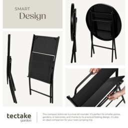 Tectake Garden Table And Chairs - 2 Person Bistro Set, Foldable, Weather-Resistant - Black - 1 - thumbnail 3