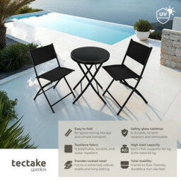 Tectake Garden Table And Chairs - 2 Person Bistro Set, Foldable, Weather-Resistant - Black - 1 - thumbnail 2