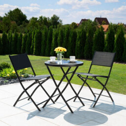 Tectake Garden Table And Chairs - 2 Person Bistro Set, Foldable, Weather-Resistant - Black - 1 - thumbnail 9