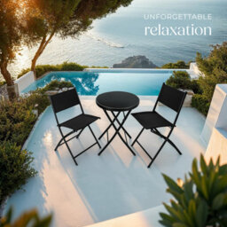 Tectake Garden Table And Chairs - 2 Person Bistro Set, Foldable, Weather-Resistant - Black - 1 - thumbnail 8