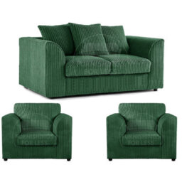Furnishings For Less UK Luxor Jumbo Cord 2 + 1 + 1 Fabric 3 Piece Sofa Suite - Scatter Back Green - thumbnail 1