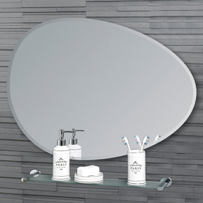 Showerdrape Angel Pebble Asymmetrical Wall Mounted Frameless Bevelled Edge Bathroom Mirror 70 X 50Cm - image 1