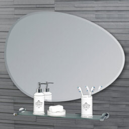 Showerdrape Angel Pebble Asymmetrical Wall Mounted Frameless Bevelled Edge Bathroom Mirror 70 X 50Cm - thumbnail 1