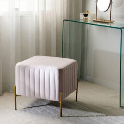 Wyld And Coco Taupe Velvet Footstool With Gold Metal Legs 47 X 47 Cm Square Living Room Ottoman - thumbnail 2