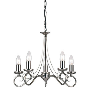 Luminosa Lighting Luminosa Trafford 5 Light Multi Arm Ceiling Pendant Candle Antique Silver, E14 - image 1